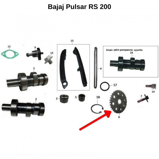 Bajaj Pulsar RS 200 / UG / NS 200 / UG Eksantrik Zincir Dişlisi