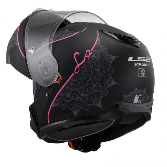 LS2 Strobe 2 Lux Çene Açılabilir Motosiklet Kaskı Mat Siyah / Pembe